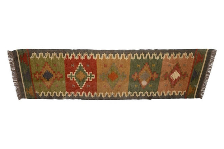 Kilim Rug Handwoven Wool and Jute Rug – Traditional Indian Flatweave Dhurrie