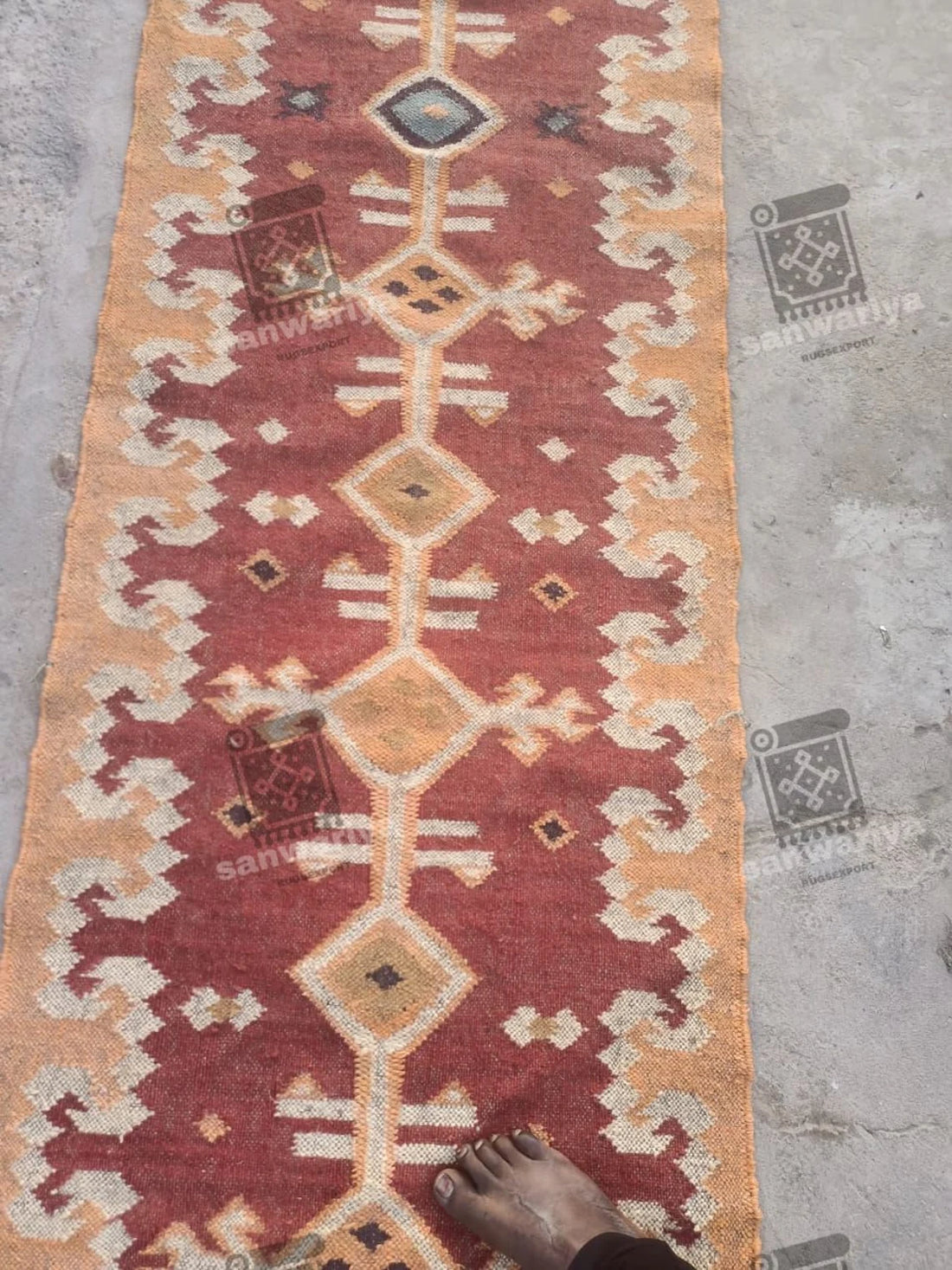 Handwoven Wool Jute Kilim Runner Oriental Geometric Rug
