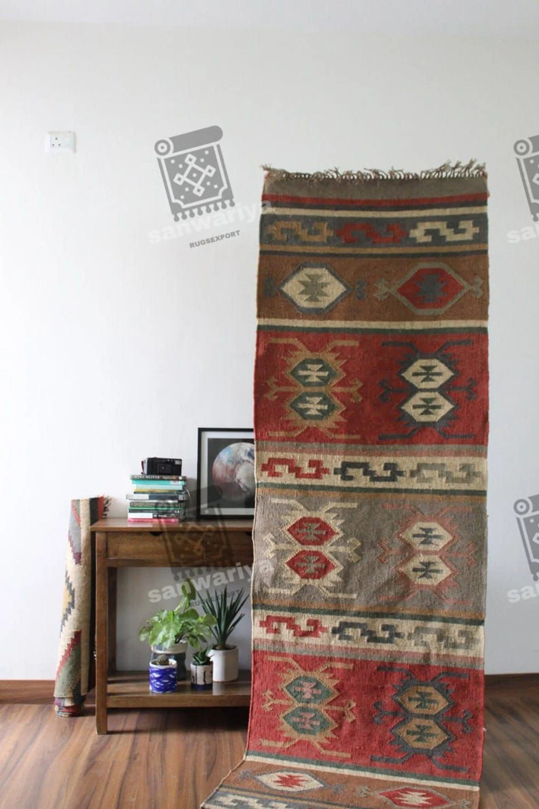 Handwoven Wool Jute Rug Handmade Kilim Dhurrie Rug, Motifs Oriental Runner