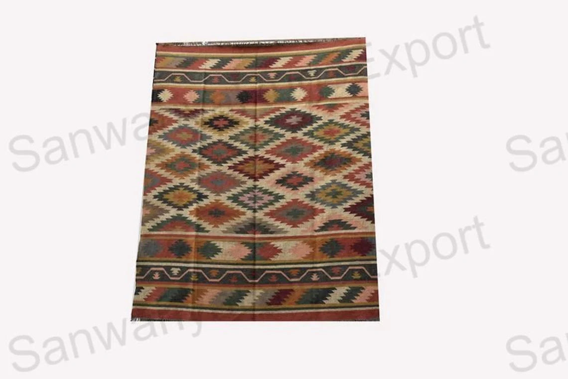 Handmade Wool Kilim Rug – Modern Egyptian Design Dhurrie