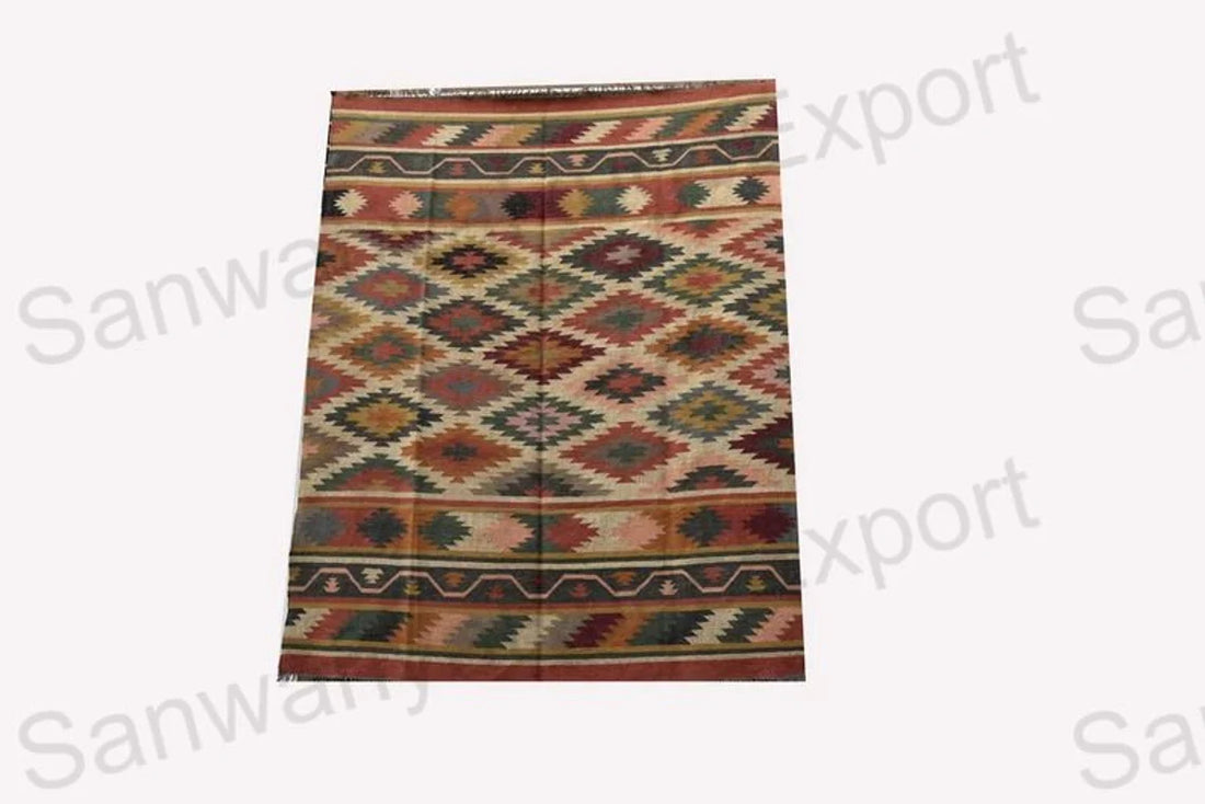 Handmade Wool Kilim Rug – Modern Egyptian Design Dhurrie