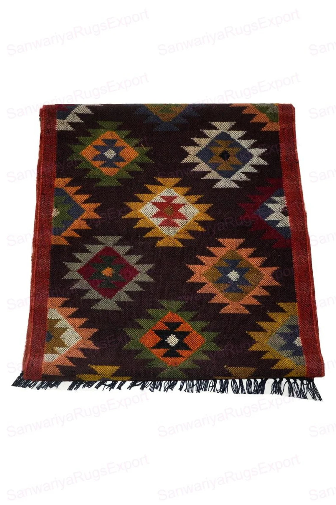 Kilim Wool Jute Runner Rug with Classic Geometric Pattern Weave for Hallways and Living Spaces