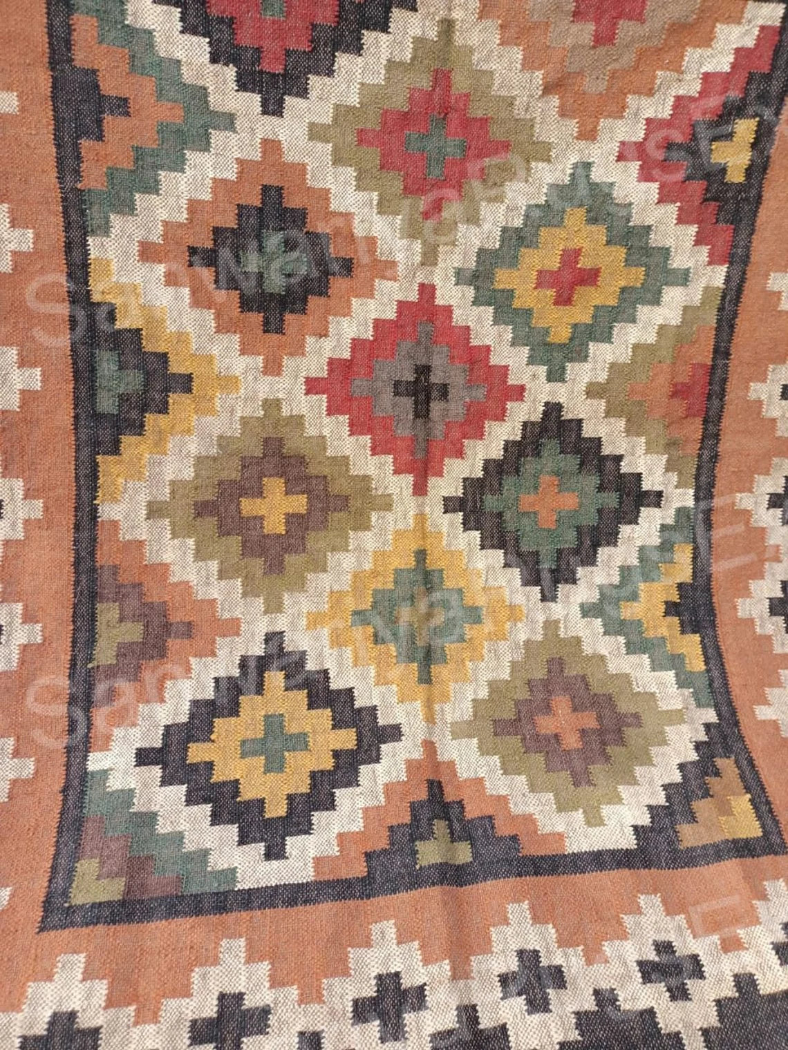 Handwoven Wool Jute Kilim Rug | Traditional Flatweave Indian Dhurrie