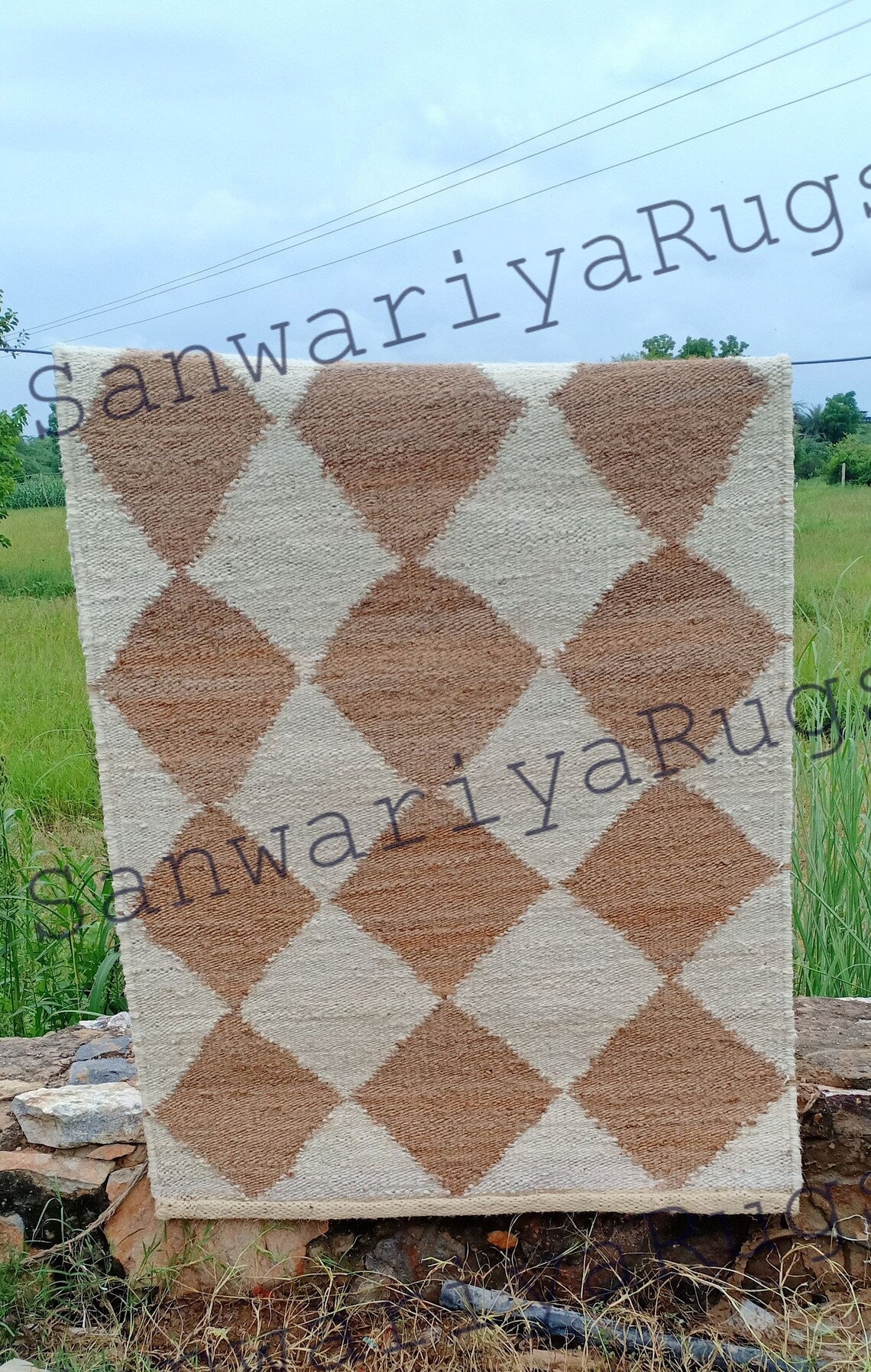 Diamond Pattern Hemp Jute Runner Rug