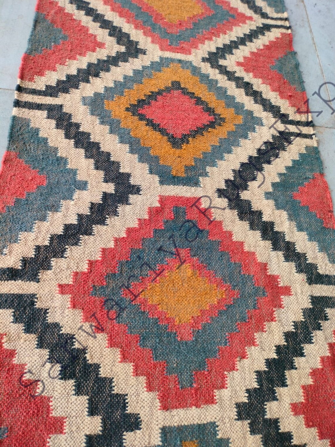 Handwoven Wool–Jute Kilim Runner with Braided Tribal Geometric Weave