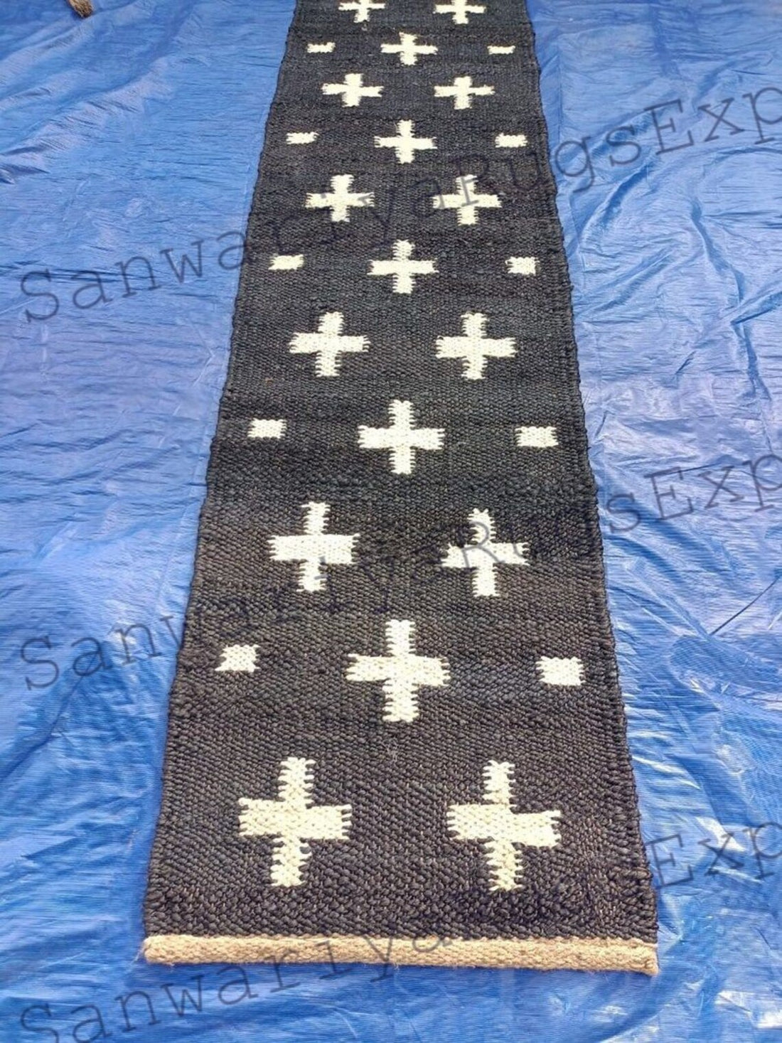 Handmade Black & White Jute Runner Rug