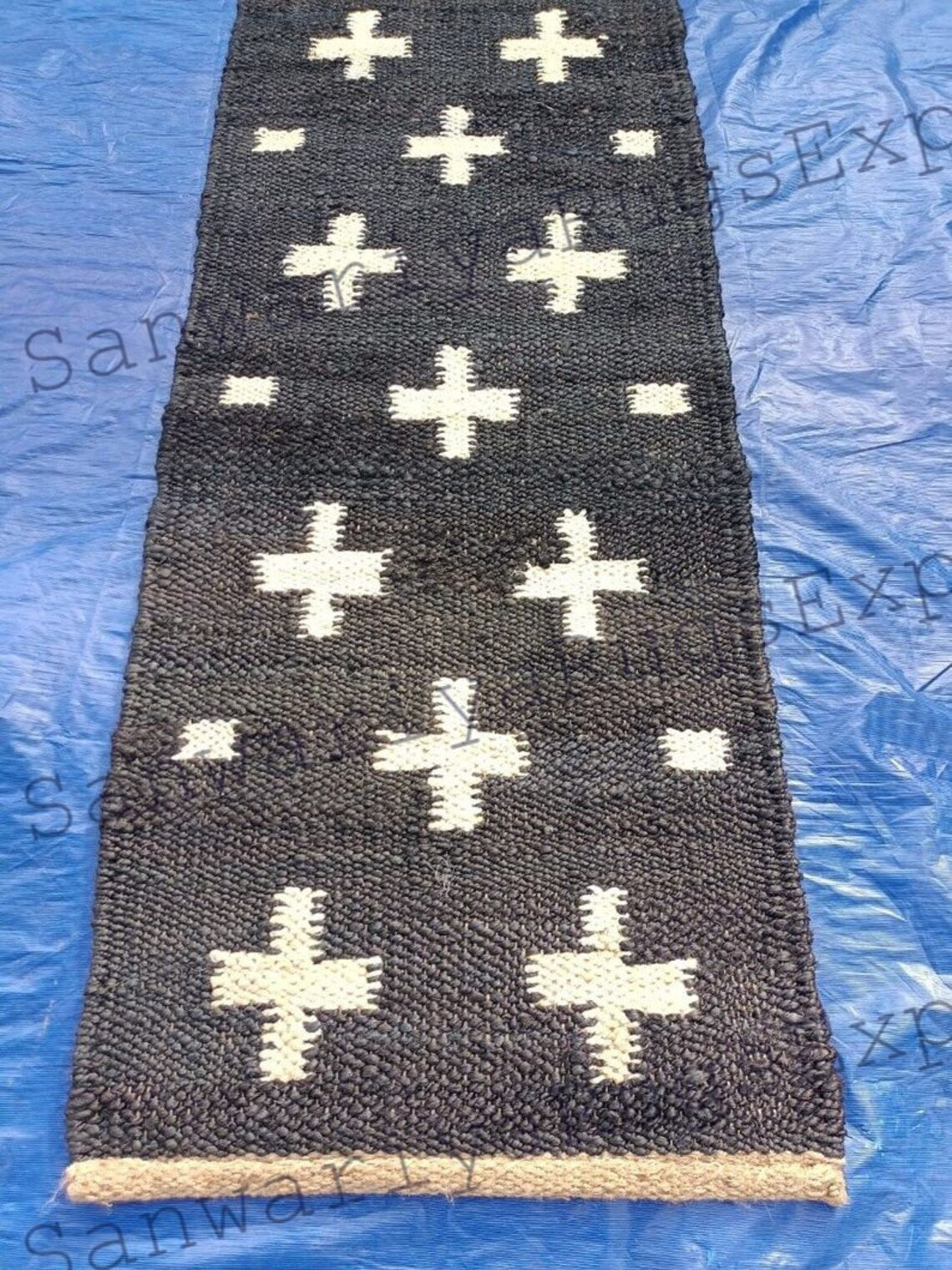 Handmade Black & White Jute Runner Rug