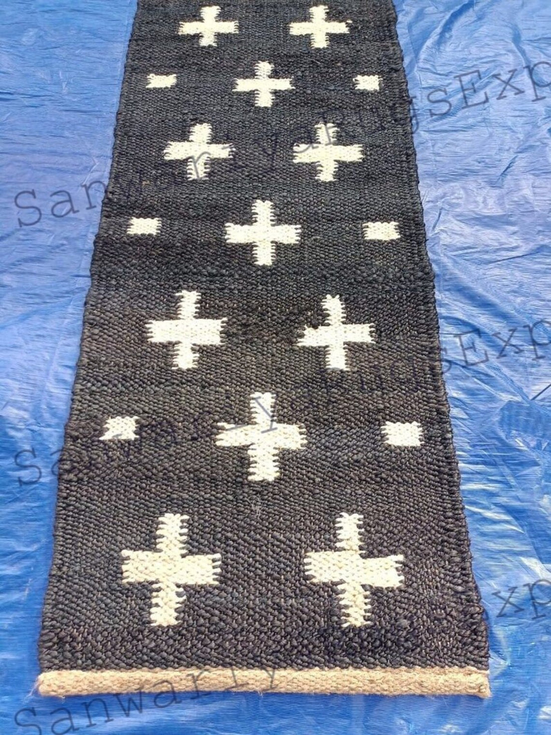 Handmade Black & White Jute Runner Rug