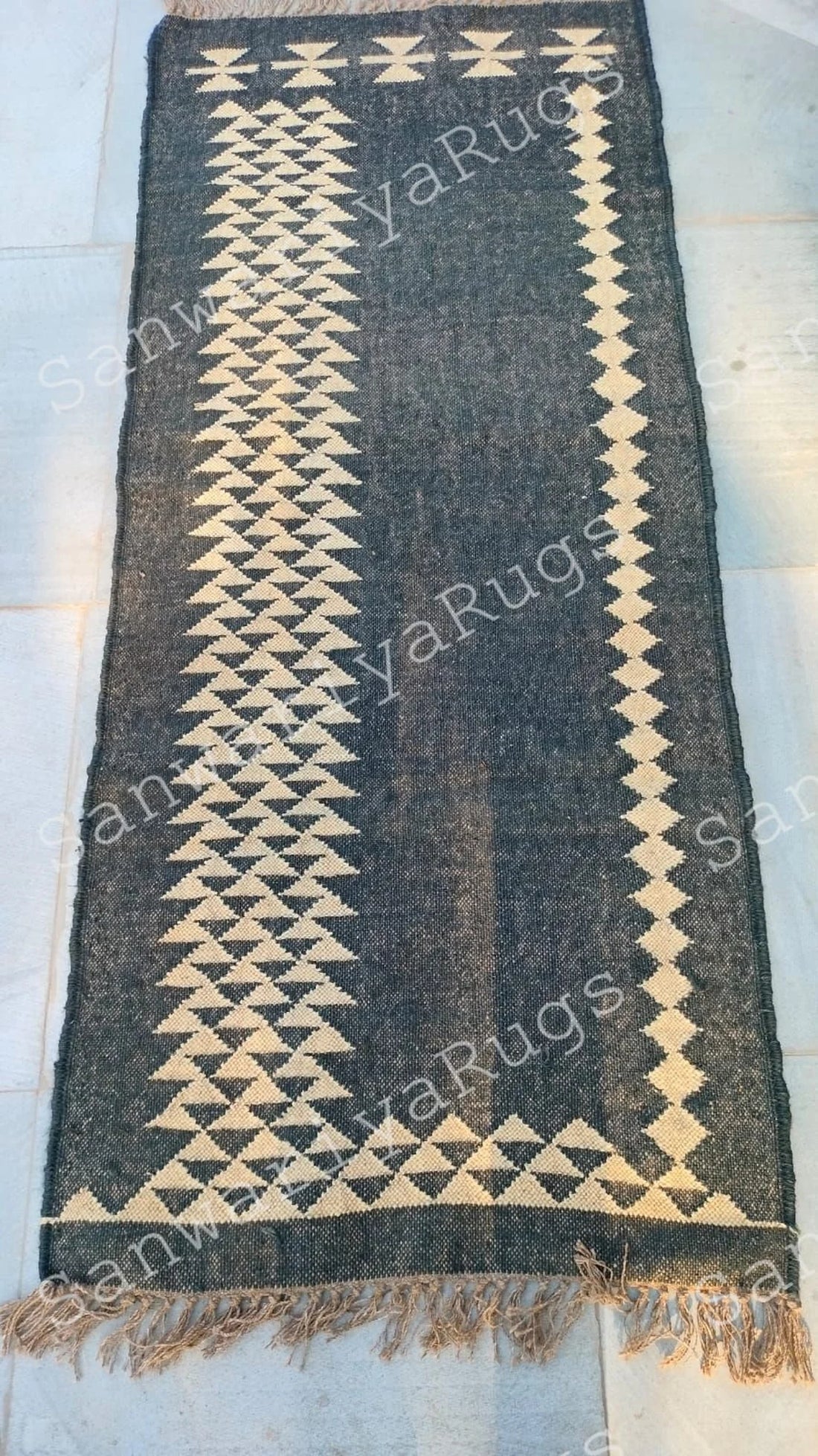 Handwoven Wool Jute Kilim Rug Bohemian Oriental Dhurrie