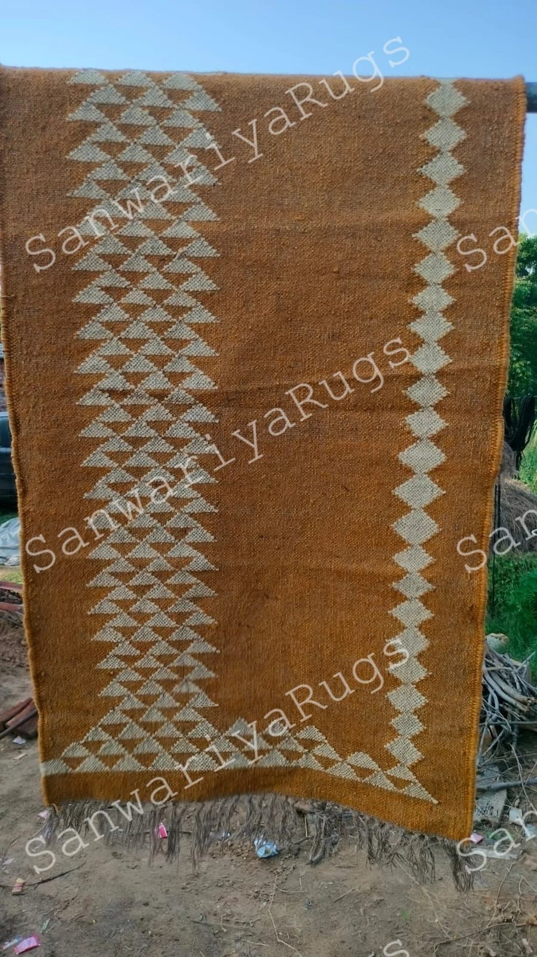 Handwoven Wool Jute Kilim Rug – Bohemian Dhurrie Flatweave