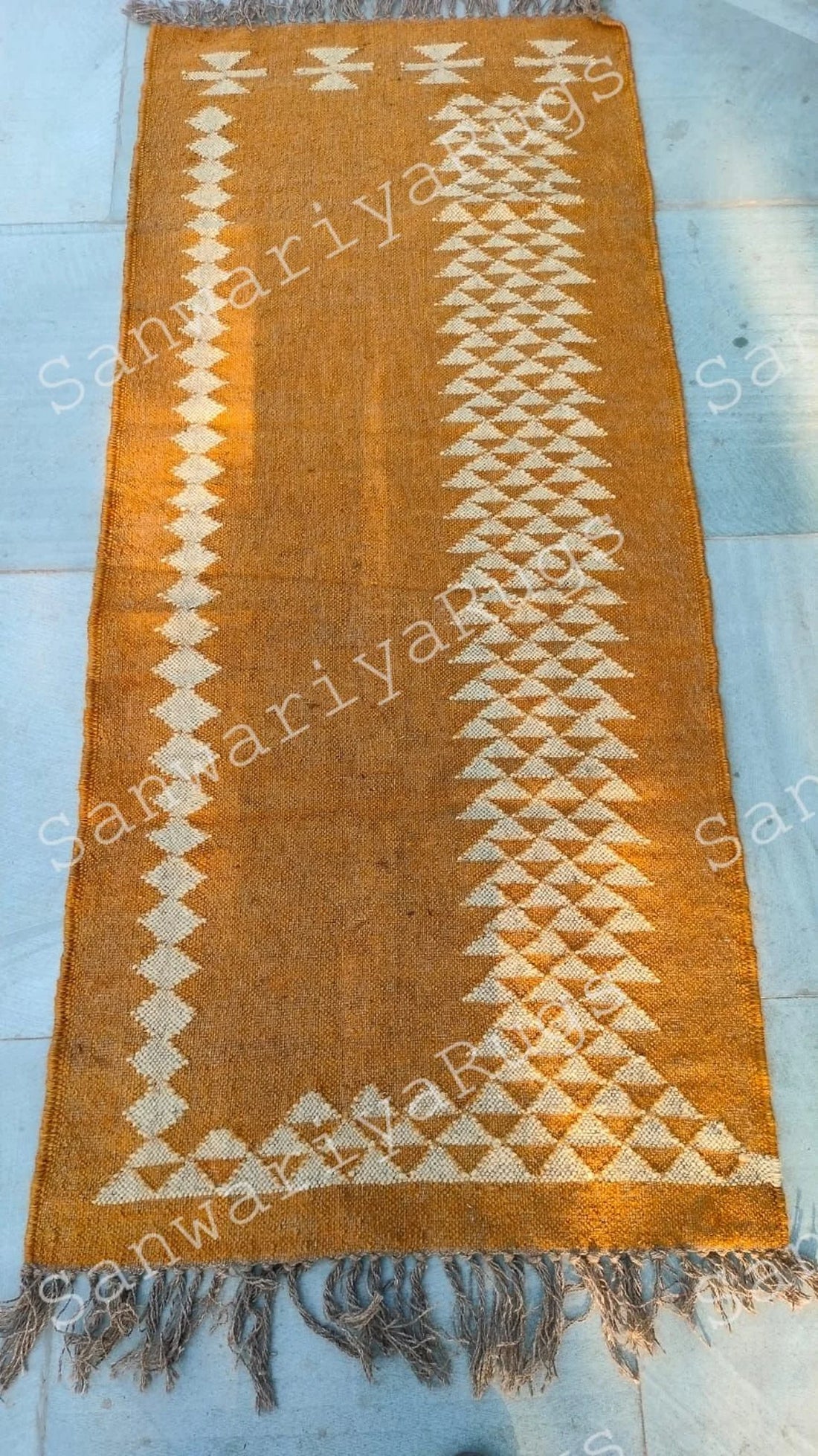 Handwoven Wool Jute Kilim Rug – Bohemian Dhurrie Flatweave