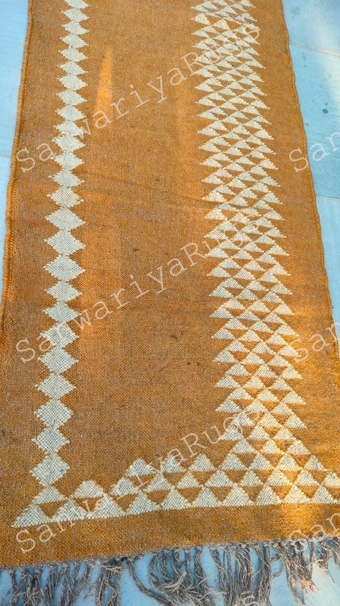 Handwoven Wool Jute Kilim Rug – Bohemian Dhurrie Flatweave
