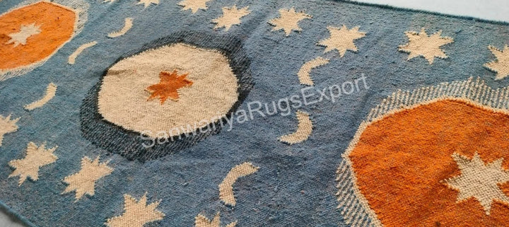 Handmade Wool Jute Kilim Rug – Oriental Geometric Flatweave Carpet
