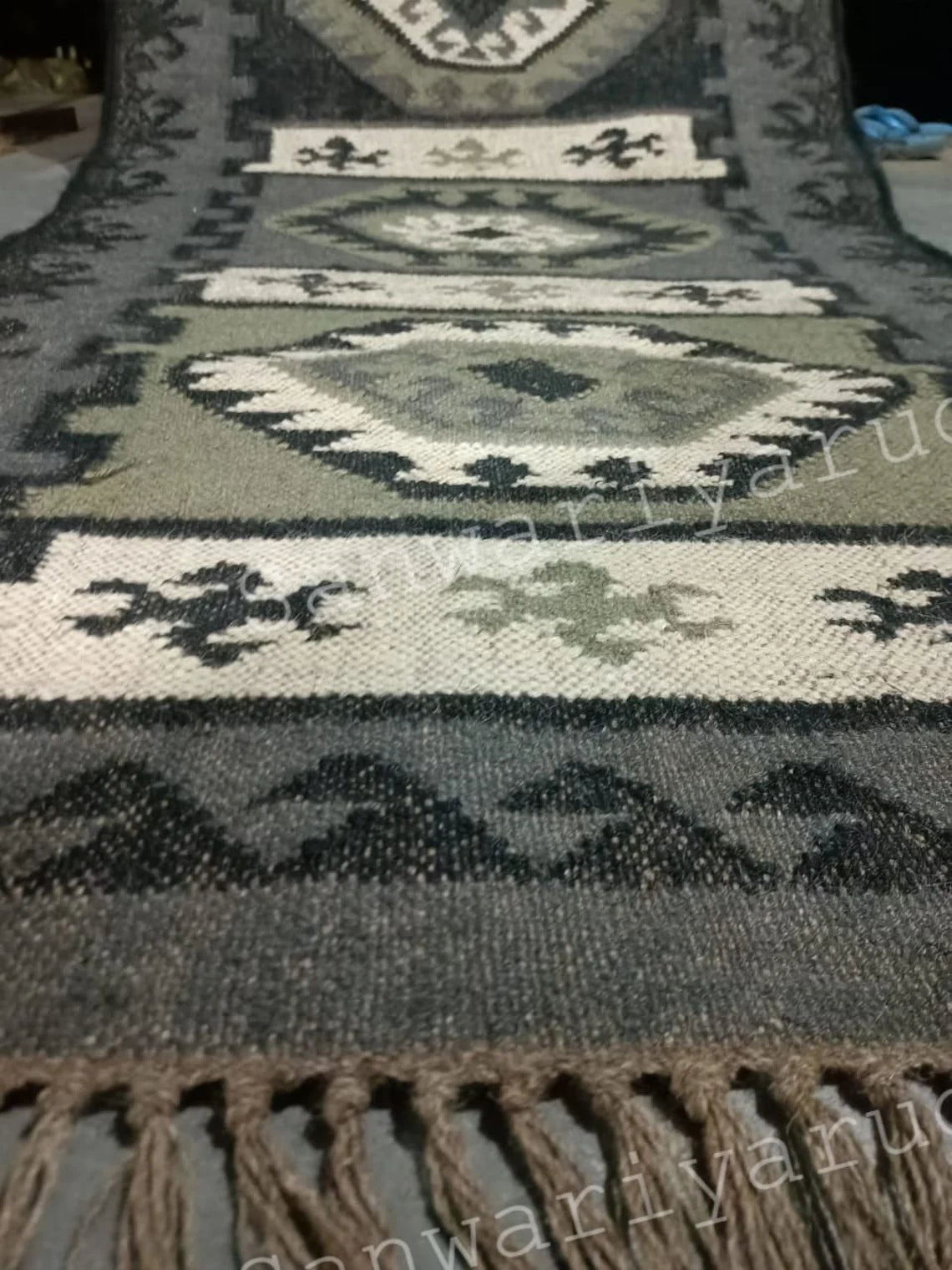 Handwoven Wool Jute Kilim Rug – Bohemian Flatweave Dhurrie