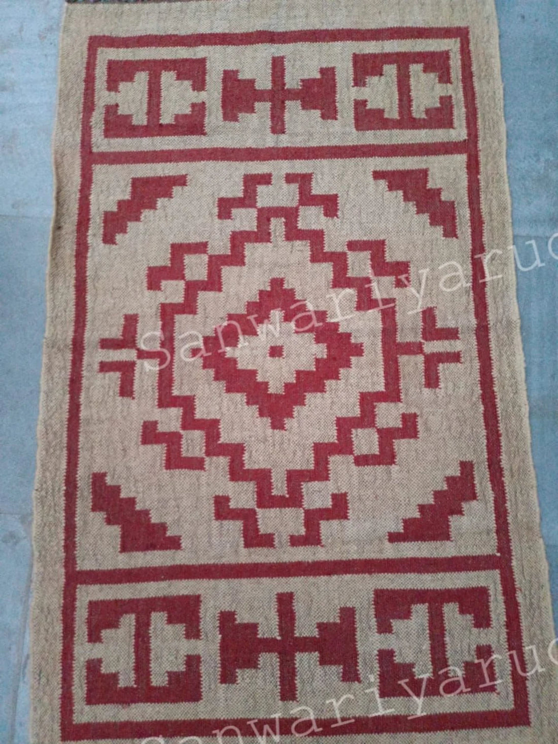 Handwoven Wool Jute Kilim Runner Rug with Classic Oriental Geometric Patterns