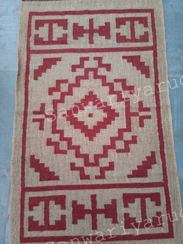 Handwoven Wool Jute Kilim Runner Rug with Classic Oriental Geometric Patterns