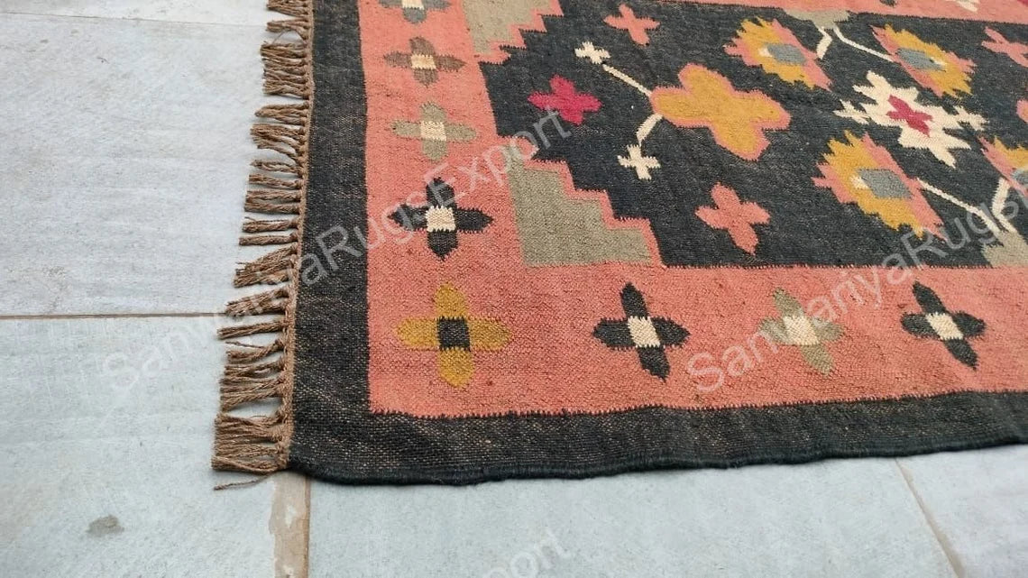 Handwoven Wool Jute Kilim Area Rug