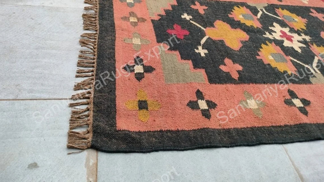 Handwoven Wool Jute Kilim Area Rug