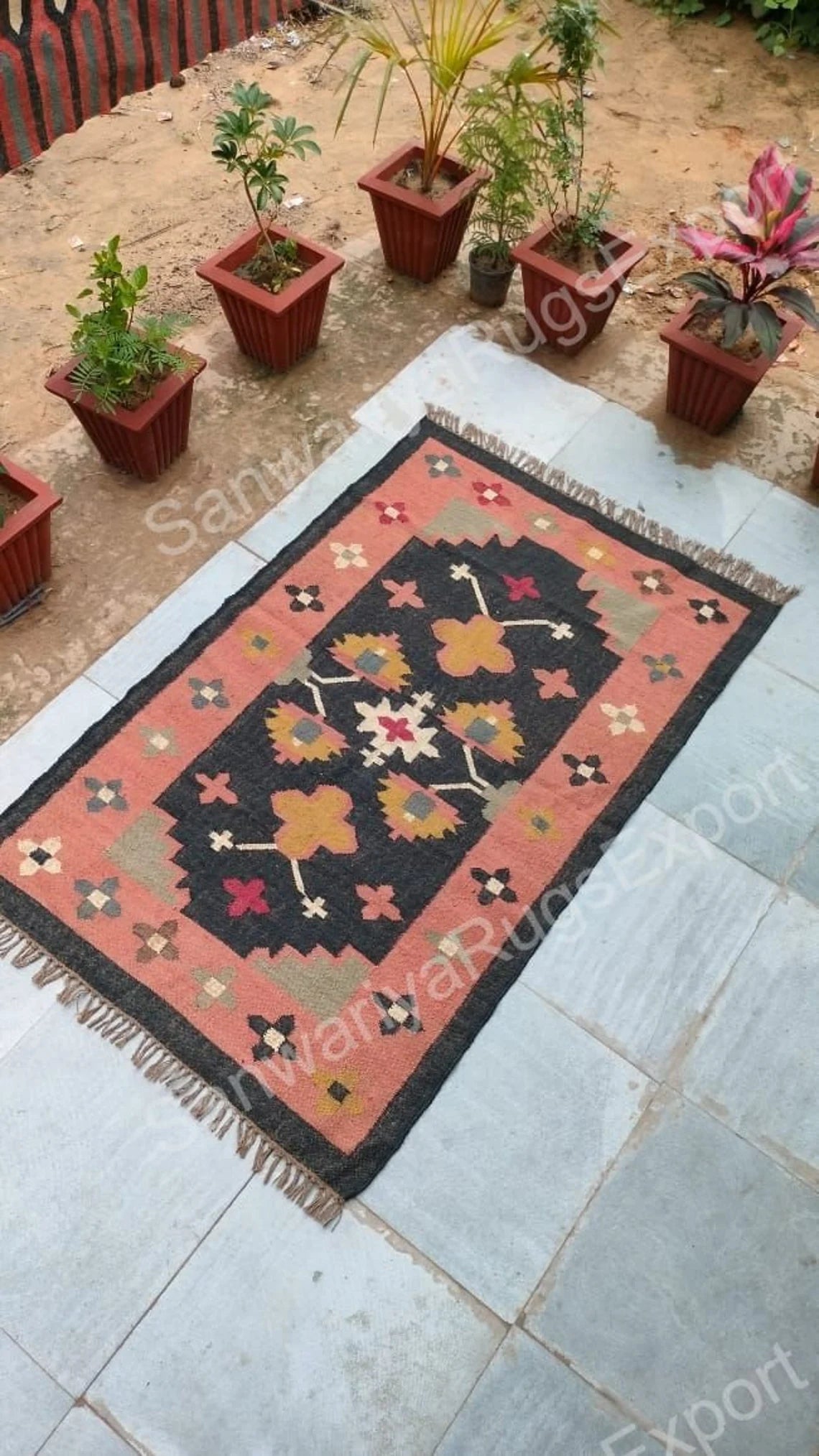 Handwoven Wool Jute Kilim Area Rug