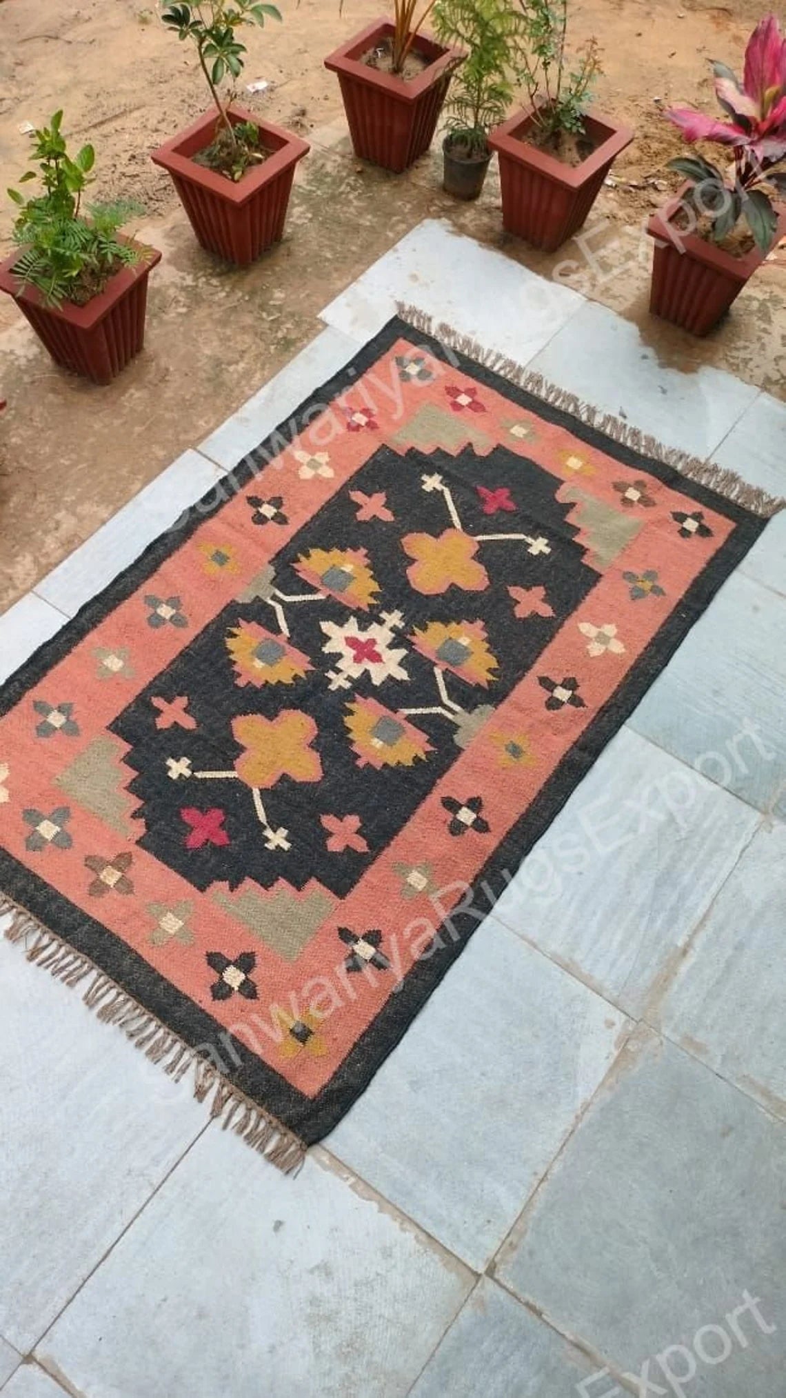 Handwoven Wool Jute Kilim Area Rug