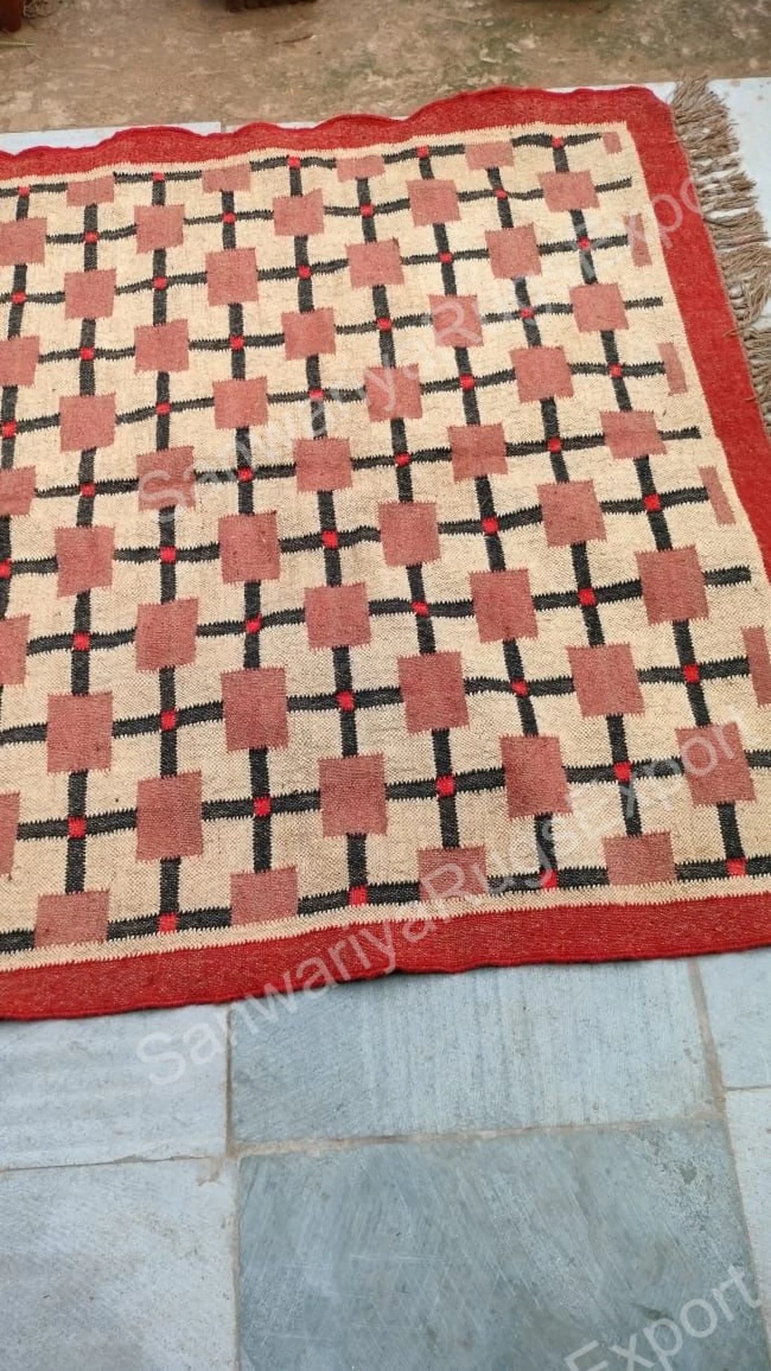 Geometric Wool Jute Kilim Dhurrie