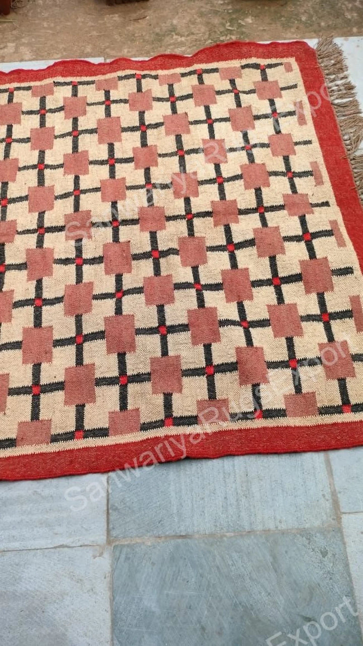 Geometric Wool Jute Kilim Dhurrie