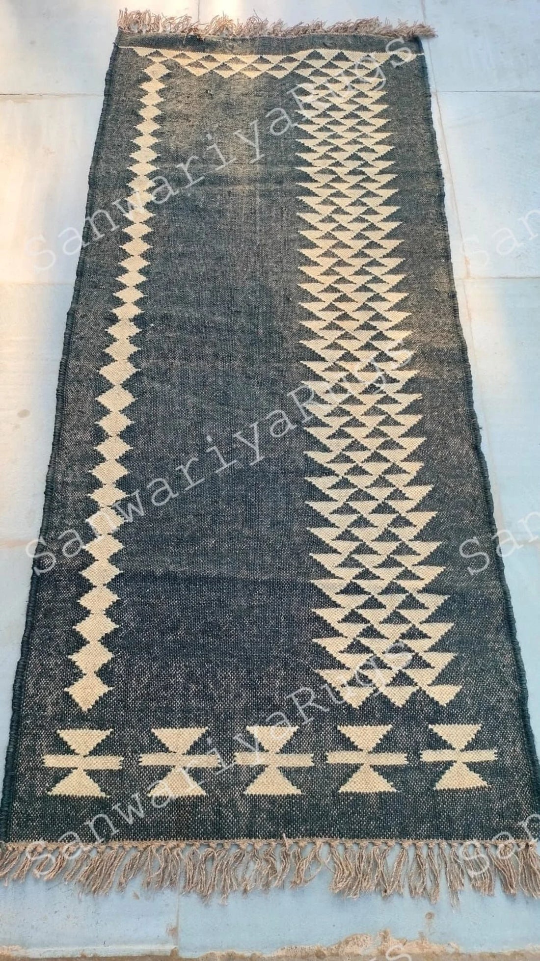 Handwoven Wool Jute Kilim Rug Bohemian Oriental Dhurrie