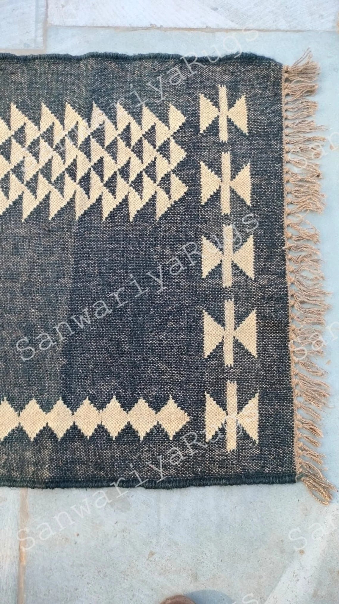 Handwoven Wool Jute Kilim Rug Bohemian Oriental Dhurrie