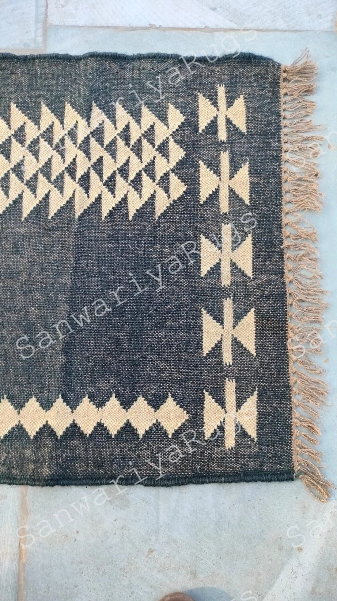 Handwoven Wool Jute Kilim Rug Bohemian Oriental Dhurrie