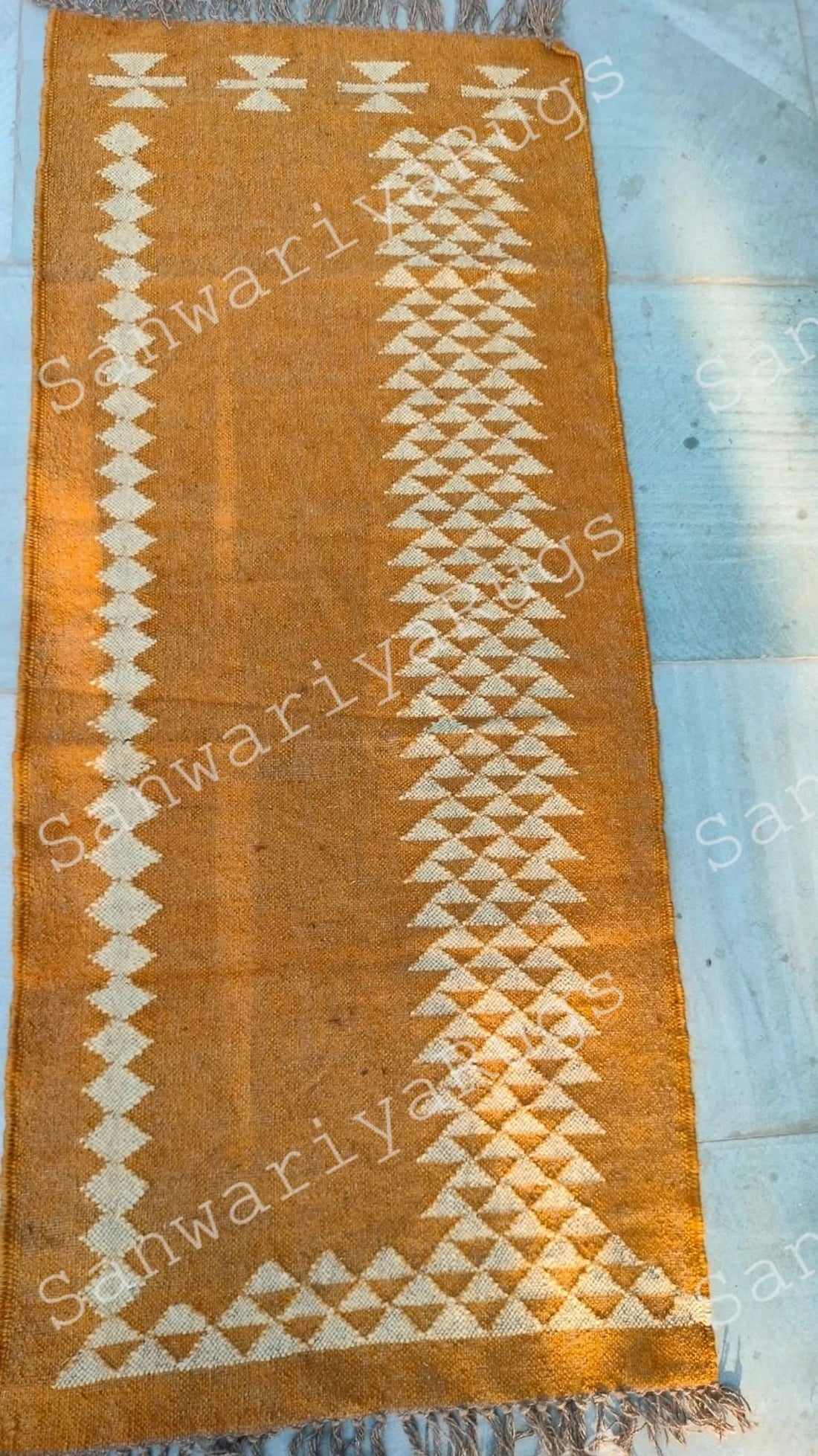 Handwoven Wool Jute Kilim Rug – Bohemian Dhurrie Flatweave