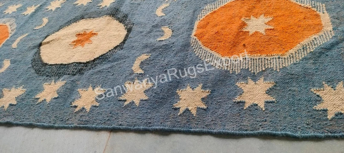 Handmade Wool Jute Kilim Rug – Oriental Geometric Flatweave Carpet