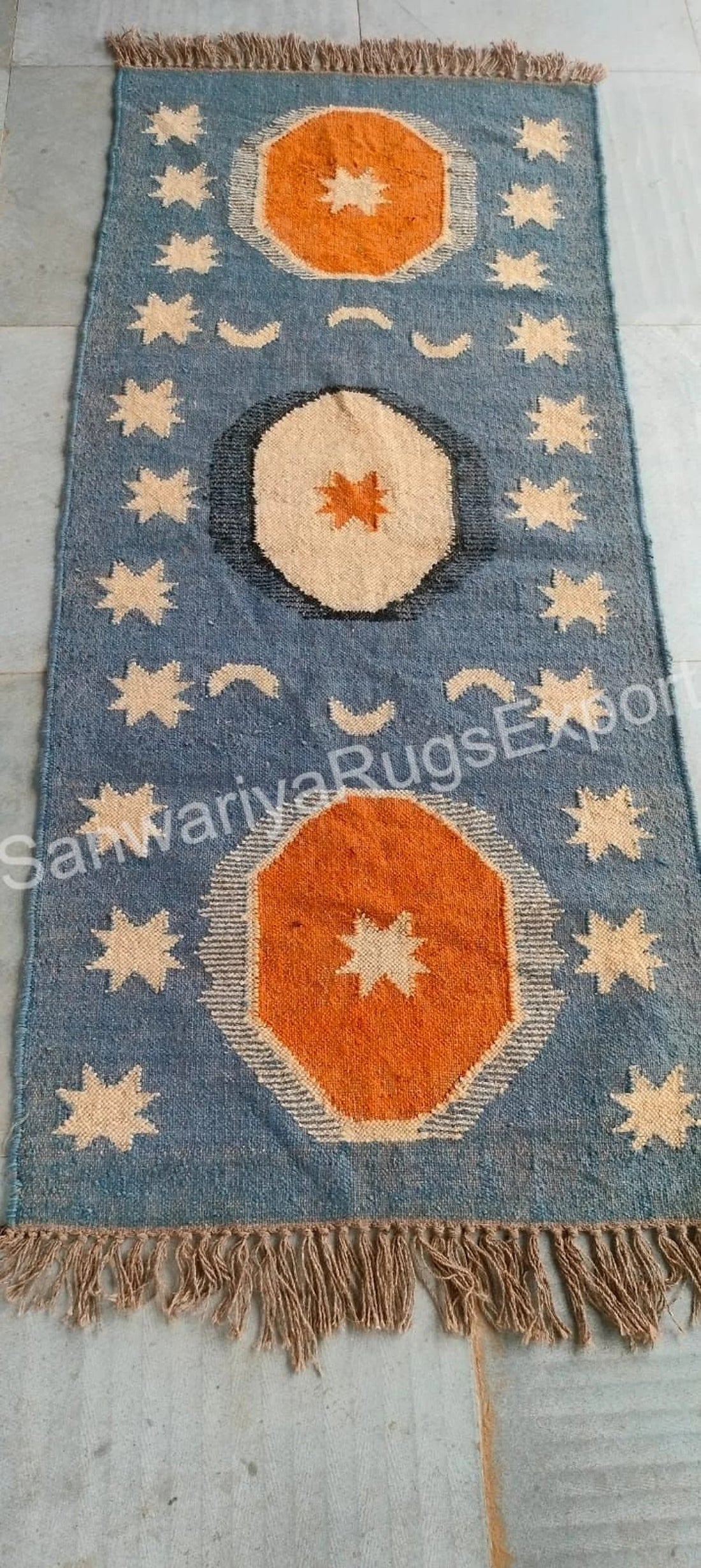 Handmade Wool Jute Kilim Rug – Oriental Geometric Flatweave Carpet