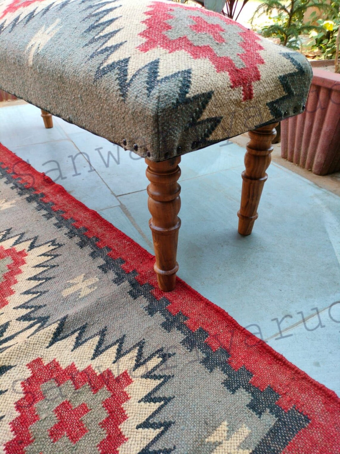 Bench Kilim Handmade – Wool & Jute Rug Upholstered Ottoman