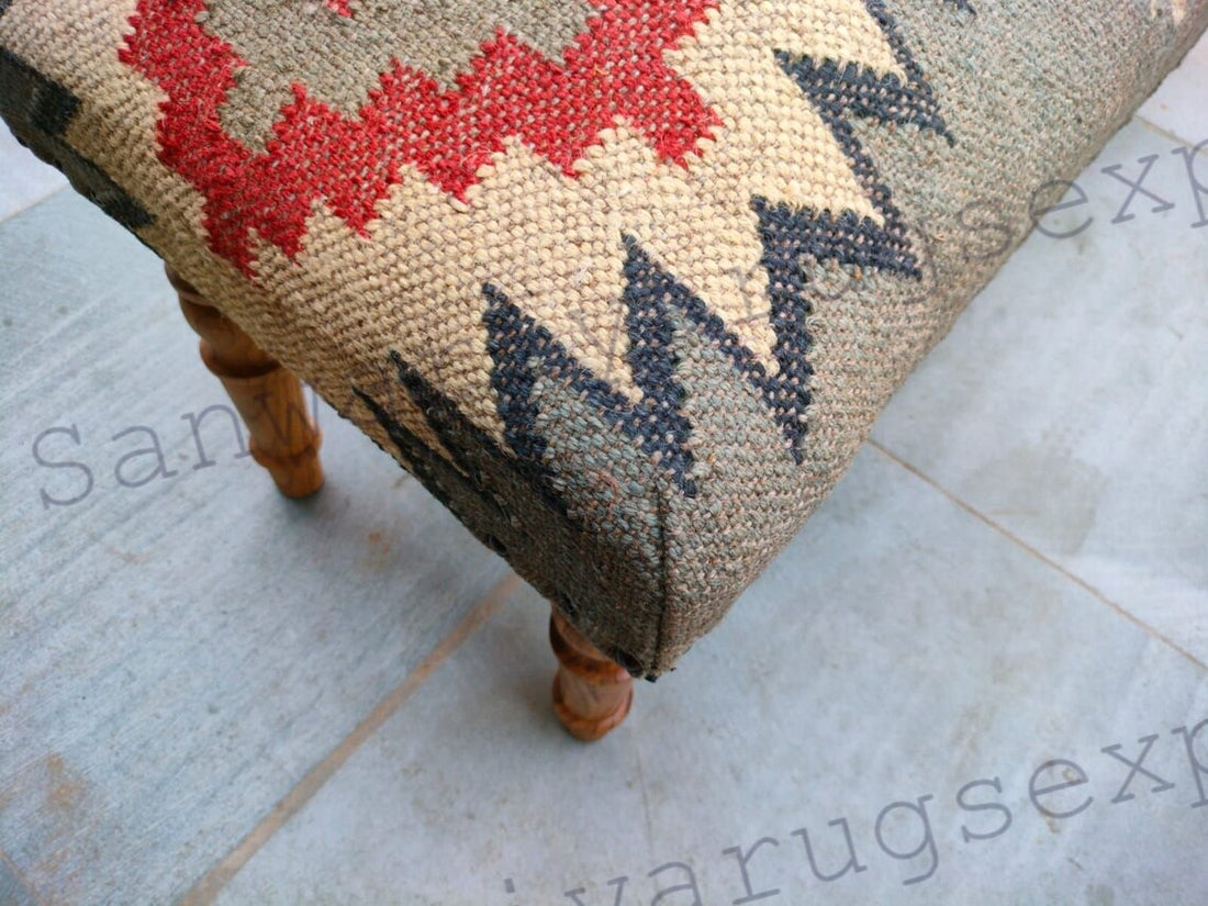 Bench Kilim Handmade – Wool & Jute Rug Upholstered Ottoman