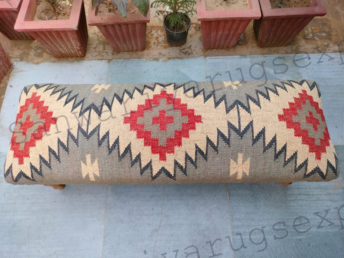 Bench Kilim Handmade – Wool & Jute Rug Upholstered Ottoman
