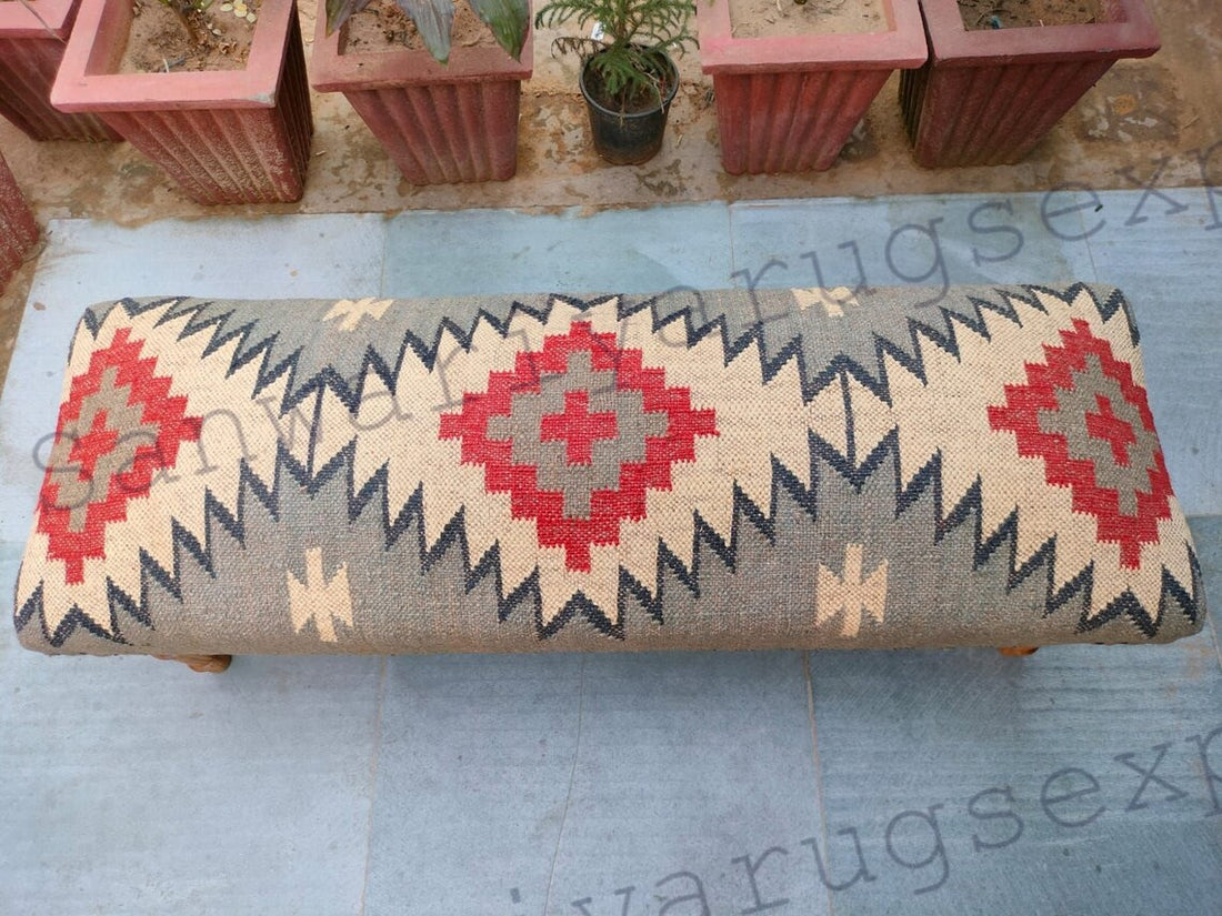 Bench Kilim Handmade – Wool & Jute Rug Upholstered Ottoman
