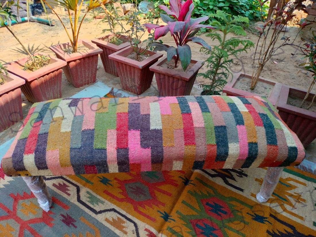 Kilim Bench Wooden Work Bench – Handmade Ottoman Seat