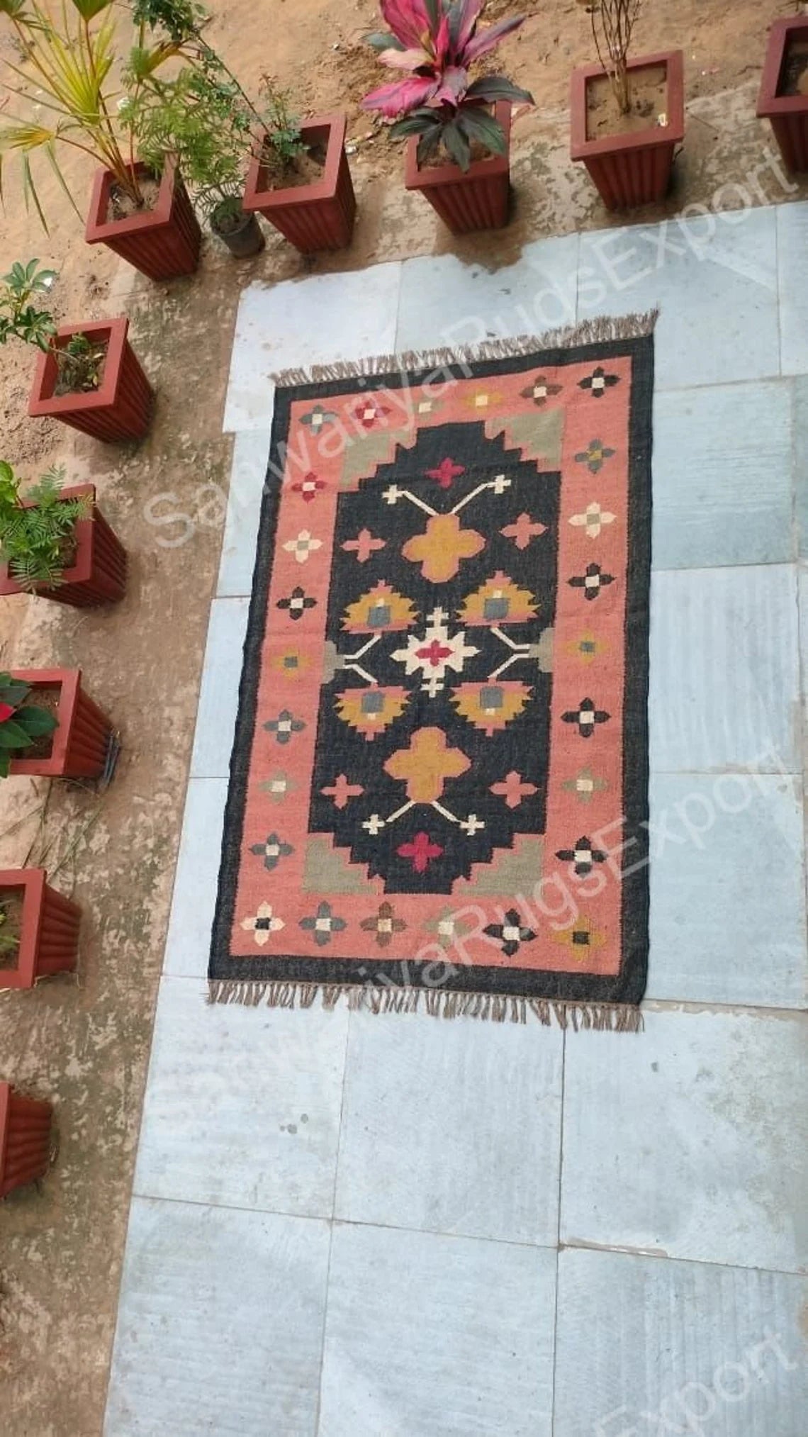 Handwoven Wool Jute Kilim Area Rug
