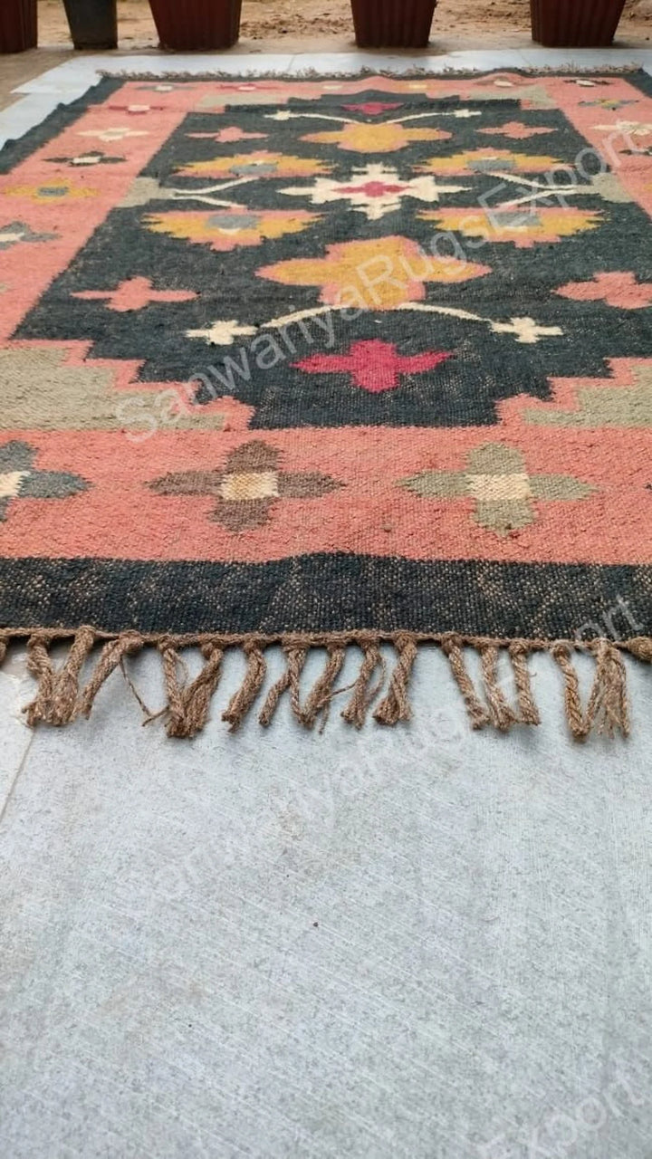 Handwoven Wool Jute Kilim Area Rug