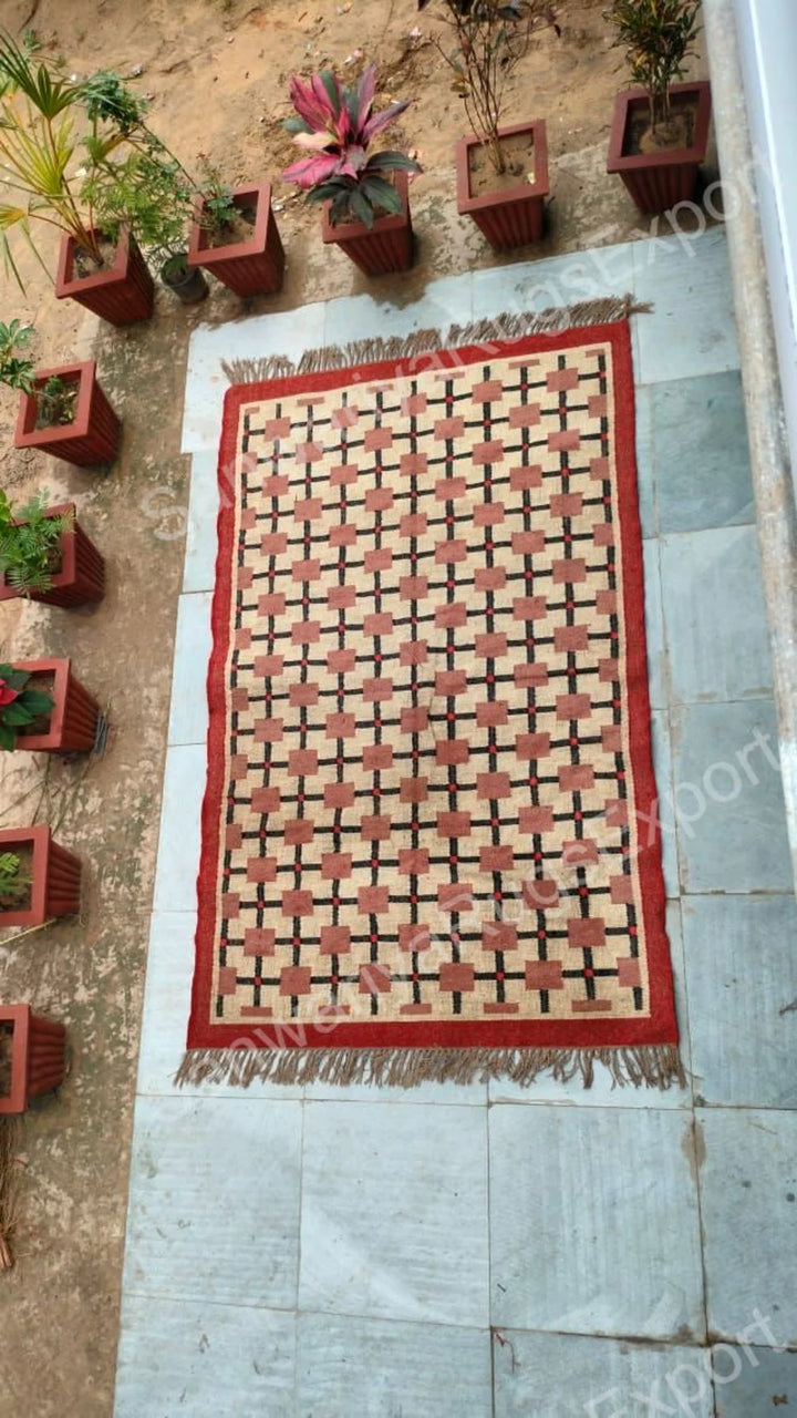 Geometric Wool Jute Kilim Dhurrie