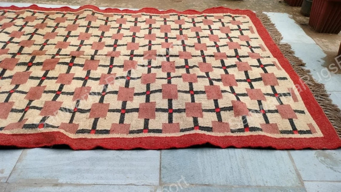 Geometric Wool Jute Kilim Dhurrie