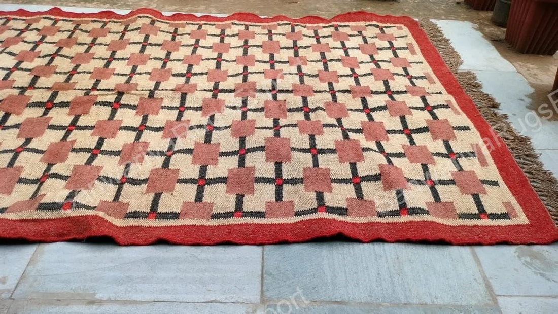 Geometric Wool Jute Kilim Dhurrie