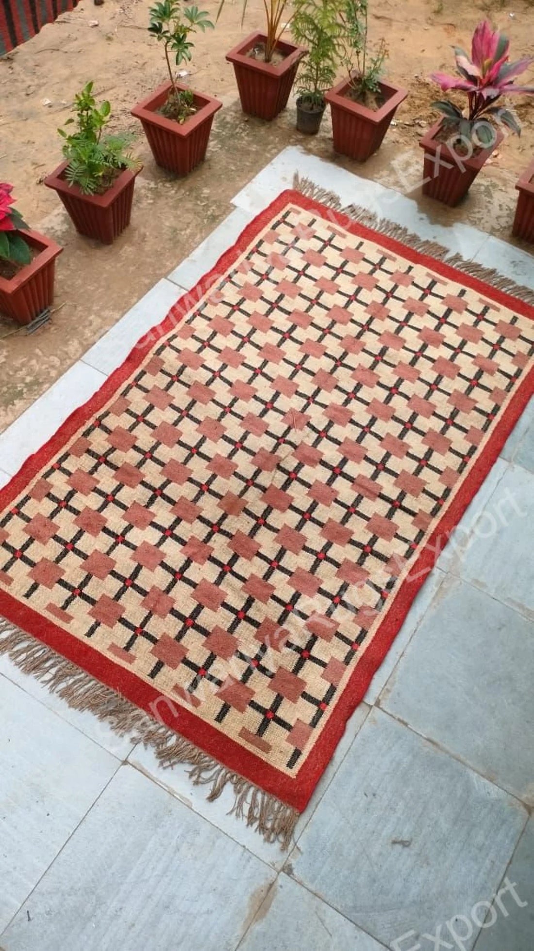 Geometric Wool Jute Kilim Dhurrie