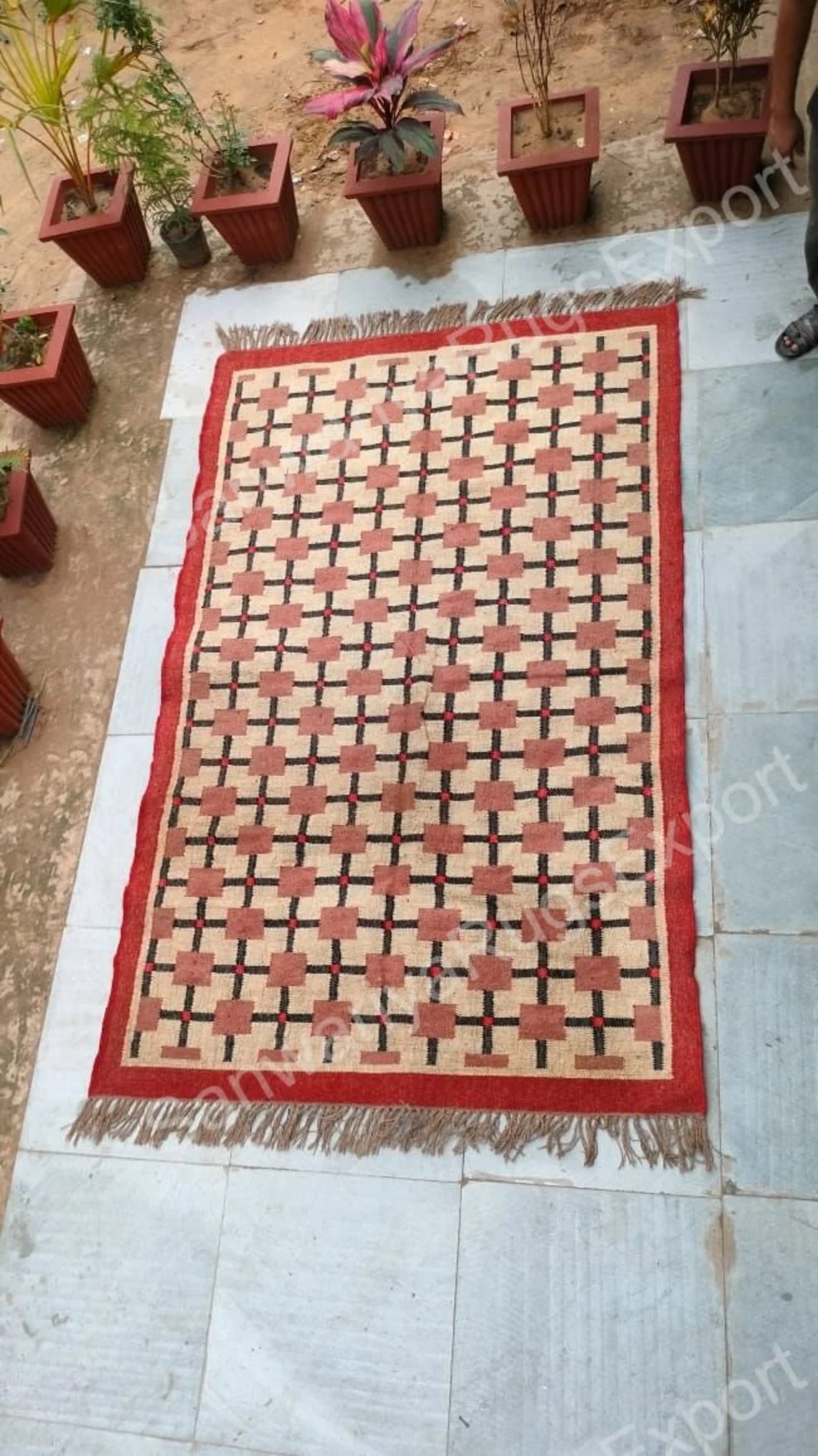 Geometric Wool Jute Kilim Dhurrie