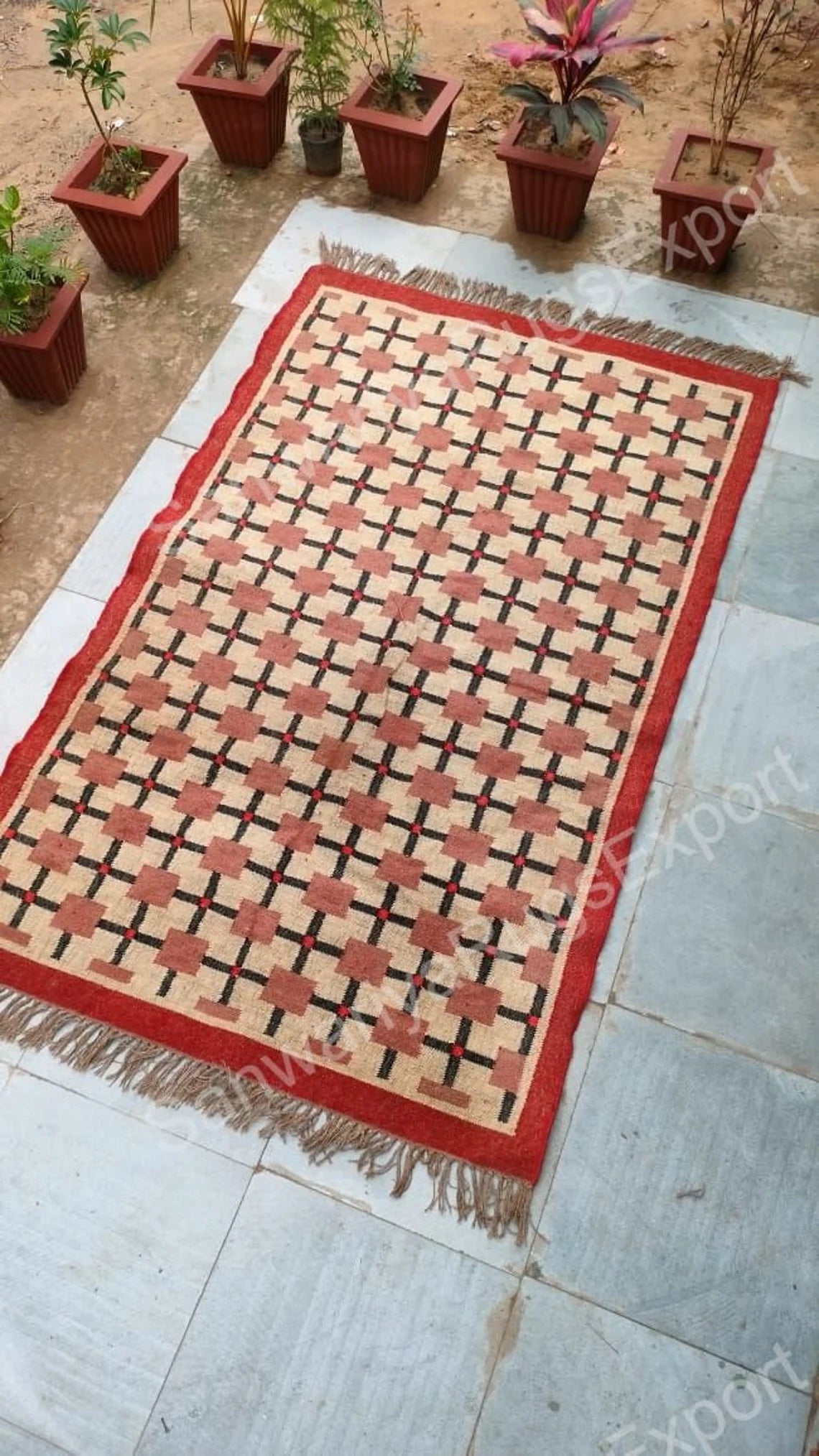 Geometric Wool Jute Kilim Dhurrie