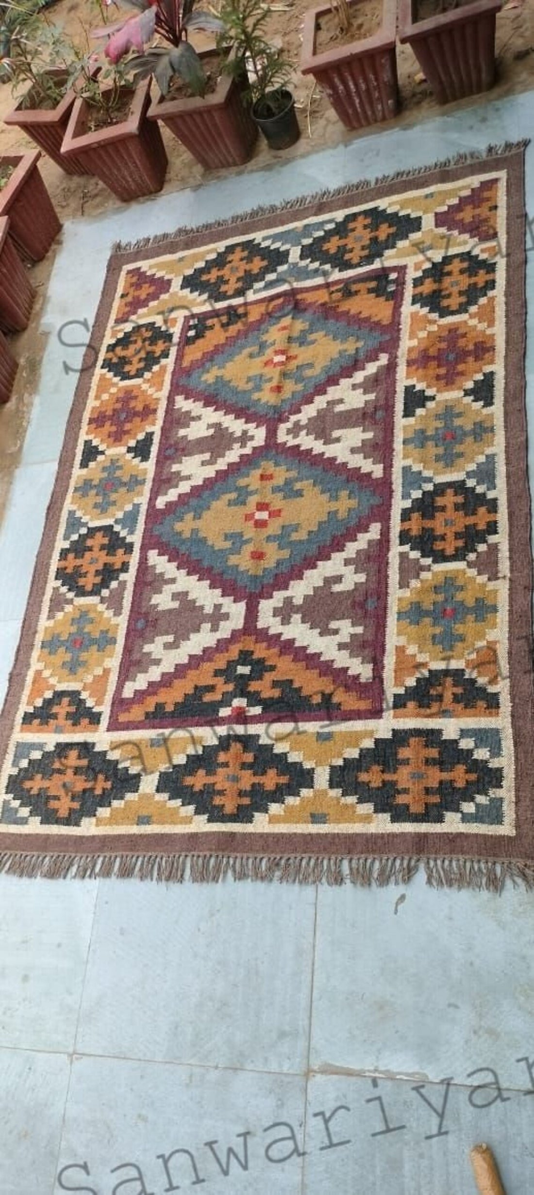 Handwoven Wool Jute Kilim Rug