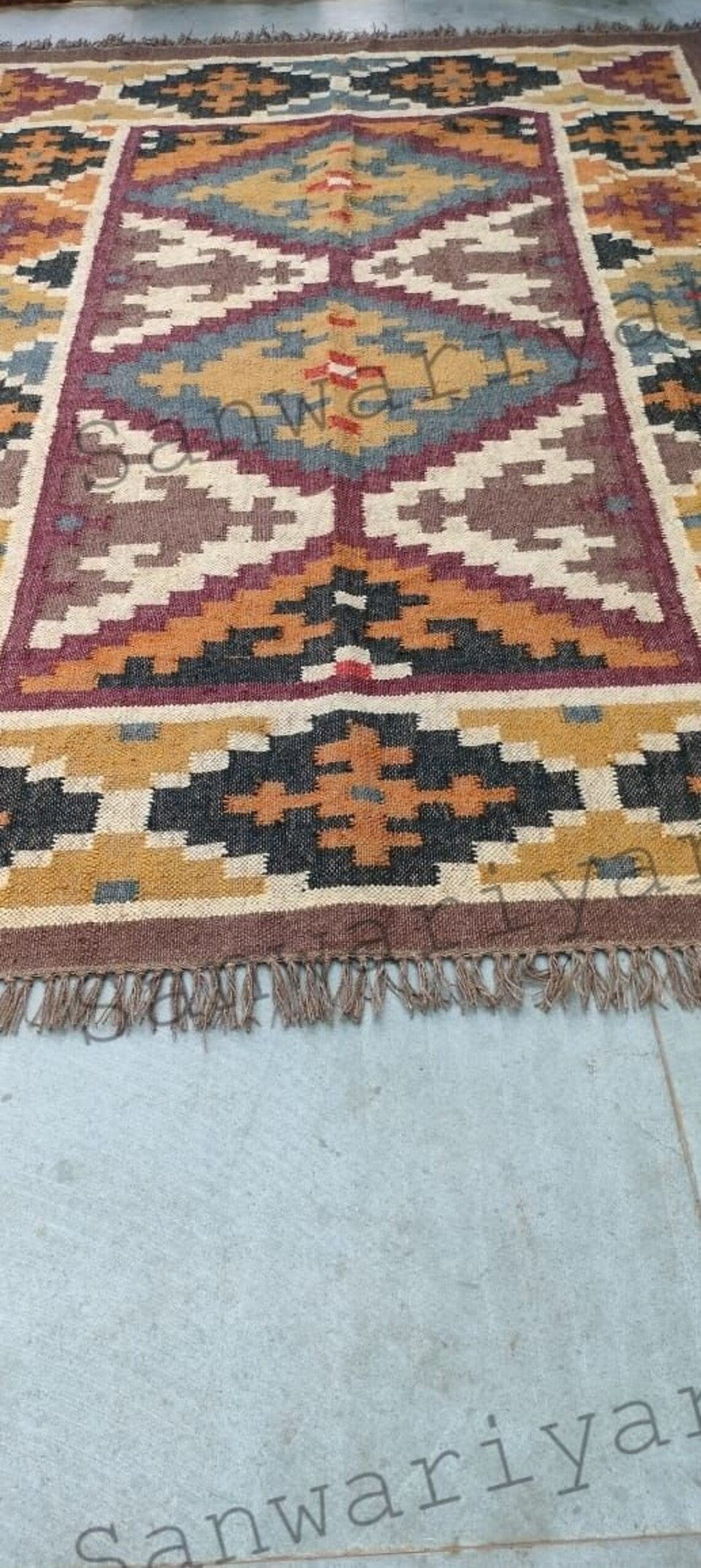 Handwoven Wool Jute Kilim Rug