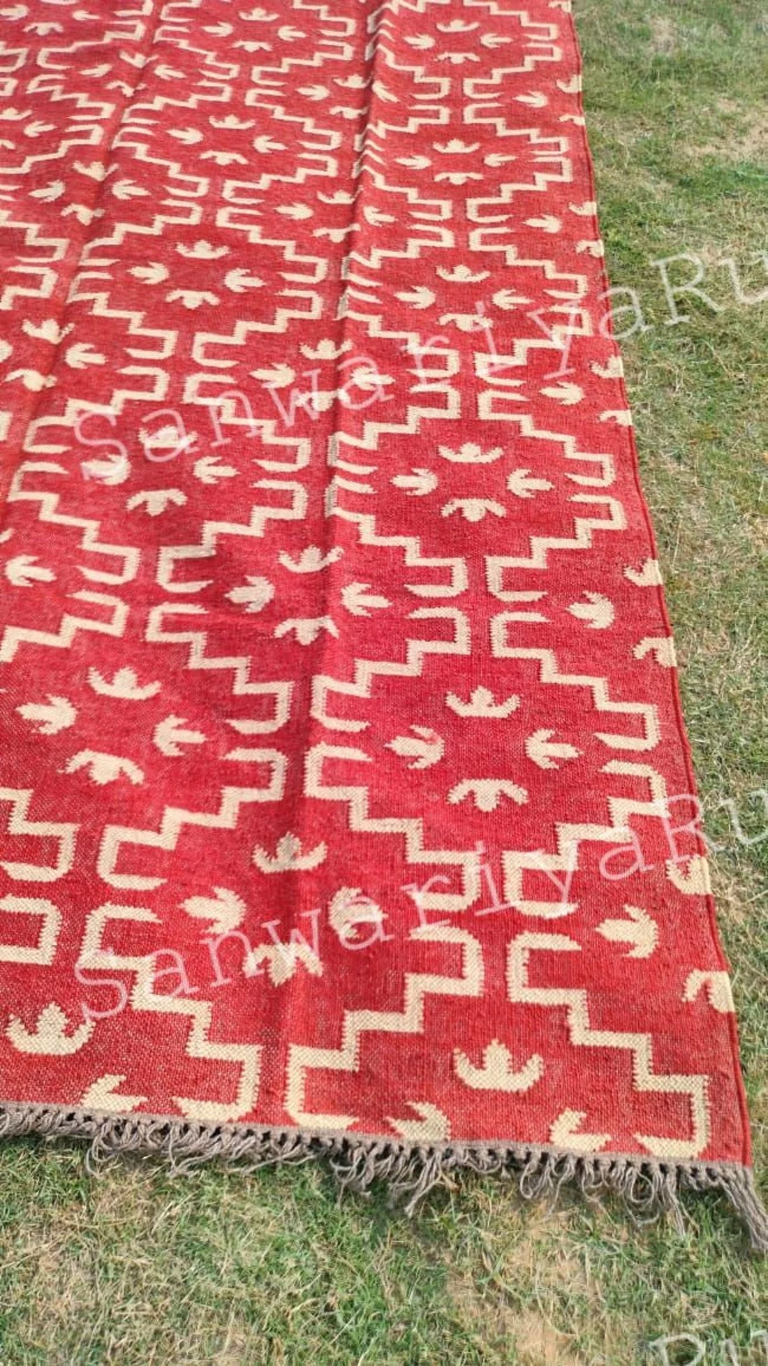 Kilim Wool Jute Rug handwoven