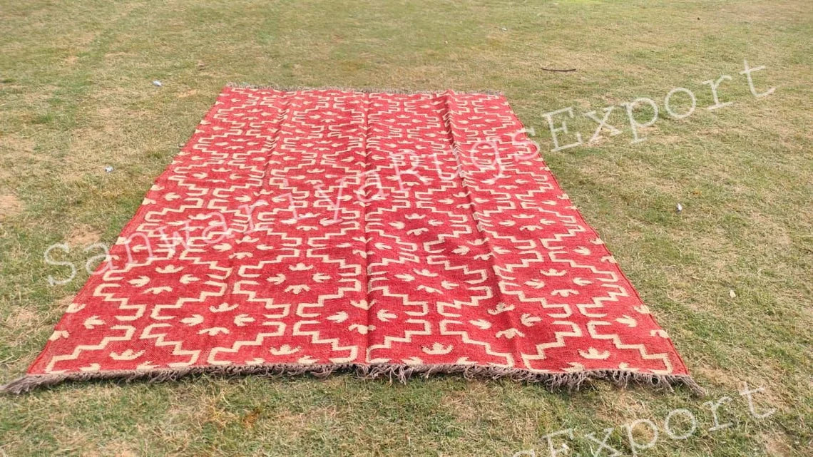 Kilim Wool Jute Rug handwoven