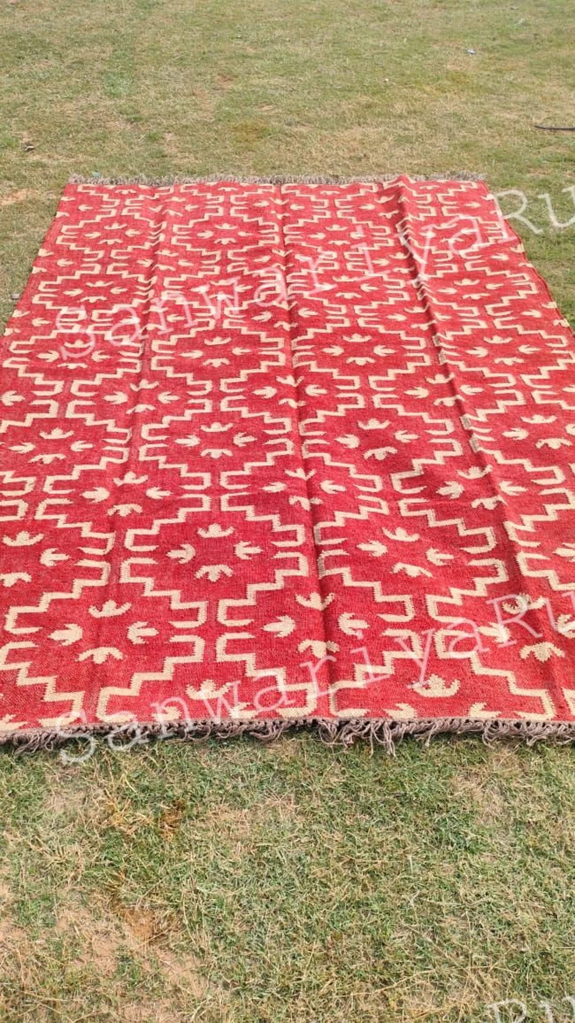 Kilim Wool Jute Rug handwoven